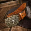 Bälten Western Cowboy Pu Leather Belt - Män midja remmen Bull Decoration Floral Graved Jeans Pantalones Hombre Pasek Spodni Accessori