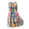 Sukienki imprezowe sukienki Button-Up Bohemian Floral Print midi z koronkowymi detalami A-line sylwetka dla kobiet