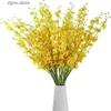 Kunstblumengrün, gelbe tanzende Orchidee, künstliche Blumen, Hochzeit, Zuhause, Blumenarrangement, Kunsthandwerk, Vasen, Dekoration, Phalaenopsis, DIY-Topfpflanzen, Y240322