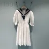 Basic & Casual Dresses Designer Brand Miu White Dress Navy Neck Bubble Sleeves Long Shirt Skirt Sweet Academy Style Summer New DJYA