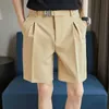 Men's Shorts Elastic waist set for mens summer thin and straight casual shorts business formal knee length shorts mens street clothing J240322