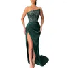 Robes décontractées Robe brillante paillettes oblique bandeau sans col haut fendu ourlet coupe ajustée longueur de plancher robe de bal fête de mariage banquet maxi