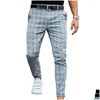 Herenbroeken Heren Shzq Check Slim Fit Zachte Stretch Casual Lange Broek Werk Kantoor Zakelijk Mannelijke Zomerbroek Streetwear Drop Delivery