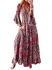 Casual Dresses Women Bohemian Off Shoulder Dress Long Sleeve Square Neck Floral Ruffle Swing a Line Beach Maxi