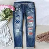 Damesjeans Damesdenimbroek Broek met rechte pijpen Gescheurde print Mid-taille Grijs