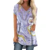 T-shirt da donna Moda estiva con scollo a V Casual sfumato stampato Top a maniche corte allentato T-shirt da donna 2024