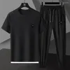 Herrespårskläder för män grå byxor sätter sportkläder man t -shirt jogging topp gym spårdräkt 2 bit outfit sport kostymer stilfullt