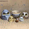 Owl Figurines Miniatures Nesting Egg Crafts Set Matryoshka Dolls Handmade Wooden Art Toy Birthday Easter Gift For Kids a40 240322