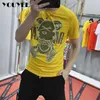 Herren T-Shirts Strass lässig Herren Kurzarm T-Shirt lose O-Ausschnitt 2022 Sommer neue Modetrend Marke Diamant Bär grün gelb Kleidung J240322