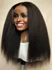 Soft Natural Yaki 26Inch 180Density Long Black Kinky Straight Preplucked Glueless Synthetic Lace Front Wig Baby Hair Middle Part