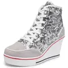 Casual Shoes 2024 Korean Edition 8cm High Rise Wedge With Sequin Lace Up Matsuke Sole Fashion Thick Top