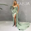 Mermaid Prom Sexy Dresses Arabic Aso Ebi Satin Ruched Sequins Beaded Women Party Evening Gowns Sweep Train High Side Split Peplum Formal Dress Robe De Soiree