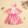 Girl Dresses Born Baby Romper Dress Mesh Puff Sleeve Bodysuit Tutu Skirted With Headband Birthday Cake Smash Party