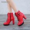 Bottes Comemore Femme Plateforme de cheville Boots High Heels 2022 2023 Luxury Fashion Red Shoes Woman Plateforme Boucle Bot