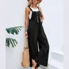 Womens Jumpsuits Rompers Summer womens long jumpsuit solid color casual loose fit thin size sleeveless shoulder strap wide leg womens suspension loose jumpsuitL24