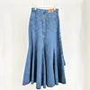 Women Denim Skirt Fashionable Splicing Blue Irregular Spring 2024 New Maje Designer Ladies High Waist Loose Vintage All-Match Mid-Length Robe