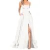 Robes décontractées Sexy Satin Spaghetti Sangle Robe De Bal Dames Élégant Côté Fendu Dos Nu Robes De Bal De Soirée De Mariage Avec Poches