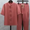 Men's Tracksuits Shirts Pants 2024 Summer Cotton Linen Sportswear Casual Sets Spring Male Fashion Trousers And Men Size M-5XL