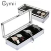 Cymii Watch Box Case 6 Grid Insert Slots Jewelry Watches Display Storage Box Case Aluminium Watch Jewelry Decoration234L