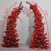 Flores decorativas vermelho rosa lua forma arranjo floral com chifre arco quadro cenário de casamento flor suporte evento festa adereços janela