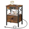 HOOBRO Ensemble de 2 Stations de Chargement, Table Basse avec tiroirs, Prise de Courant avec Port USB, Table de Chevet de Ferme, Chambre à Coucher, Gain de Place, Marron Campagnard et