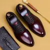 Обувь искренняя кожа кожа Brogue Wedding Business Men Casual Flats Vintage Oxford обувь ручной работы для мужчин Black Burgundy 2022