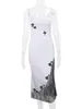 Vestidos casuais nidanssi laço branco retalhos backless vestido de férias mulheres 2024 elegante sexy bodycon midi longo verão vestido