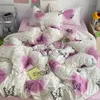 Floral Korean Style Duvet Cover Set No Filler Pillowcase Flat Sheet Twin Queen Size Boys Grils Romantic Bedding Kit 240318