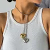 Vintage dwa wisior z dwoma sercem Regulowany naszyjnik kobiet w 2023 r. Spersonalizowany prosty długi metal metalowy dziewczyny mody Sweter biżuteria