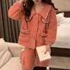 Women's Sleepwear Autumn Winter Burst Small Fragrant Wind Keep Warm Rice Grain Cashmere Women Korean Version Sweet Coral Velvet Home Suit