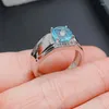 Cluster Rings Crystal Clear Natural Topaz Ring 8mm 2ct Light Blue Men Gold Plated Solid 925 Silver Gemstone Jewelry For