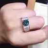 Cluster Rings Men's Eternity 925 Sterling Silver Square Natural Green Sapphire Stone Solitaire For Men Resizable Ring Smyckespresent