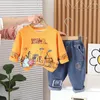 Zestawy odzieżowe 2024 Spring Baby Boy Ubrania 1 do 5 lat przyczynowo-kreskówka O-Neck Pullover Long Sleeev T-shirty i spodnie dla dzieci Zestaw dla chłopców