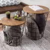 Lavish Home, Brown, End Storage Nested Steel Wire Basket Base and Wooden Top - Industrial Farmhouse Style Side Table, 2-piece Set, (length) 33.02cm (width)