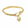 Bracciale rigido in acciaio al titanio Cavo color oro Bracciale rigido con ciondolo a forma di cuore con chiusura a gancio per donna Uomo Gioielli da sposa Regali1 28Jr #