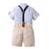 Conjuntos de roupas verão bebê meninos roupas formal terno crianças festa de aniversário vestido bowtie camisa suspender shorts 4pcs cavalheiro 1-6y
