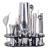 Bar Tools Bartender Kit 23-Piece Cocktail Shaker Set Oval Acrylic Stand för blandade drycker Martini Bar Tools Set rostfritt stål 240322