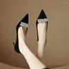 Robe chaussures top mode femmes pompes peu profondes violet daim mince talons hauts de luxe cristal noir fête de bal sans lacet travail Sapatos Mujer