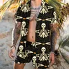 Herrspårsugnar Hawaiian Cardigan 2st Set Summer 3D Leopard Print Short Sleeve Button Shirt Beach Shorts Holiday Daily Two Piece Suit