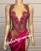 Fuchsia Pink Sparkly Mini Evening Cocktail Dresses for Black Girl 2024 Diamond Crystal Sheer Mesh Birthday Party Gala Dress prom