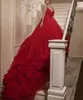 Gorgeous Ball Gown Prom Dresses Spaghetti Appliques Feathers Belt Tulle Chapel Train Ruched Custom Made Plus Size Party Evening Dress Vestido De Noite