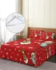 Bed Skirt Christmas Pink Snowflake Flower Plant Poinsettia Fitted Bedspread With Pillowcases Mattress Cover Bedding Set