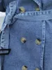Fitaylor Spring Autumn Women Fashion Denim Trench Coat Double Breasted Lace-Up Long Jean Jacket Vintage Solid Color Outwear 240311