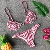 Dames Badmode Retro Gestreepte Bikini Ruches Push Up Badpak Dames Tweedelige Trend Strandoutfits Micro Bikini Sets Mujer Badpak