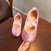 JGSHOWKITO Herfst Mode Meisjes Schoenen Glanzend Glitter Lederen Flats Voor Grote Kinderen Prinses Zoete Bruiloft Schoenen Sequins240311