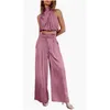 Women's Two Piece Pants Pieces Suit 2024 Summer Casual Sleeveless Crop Top And Wide Leg Outfits Fashion Mujer Regular Fit Pant Sets