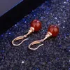 Brincos pendurados diwenfu real 14k rosa ouro esmeralda para mulheres vermelho rubi pedra preciosa gota brinco orecchini feminino