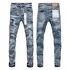 Brand Men's Jeans Fashion Mens Jeans High Street Blue Ripped Patch Light 2024 Trend Pants Pur-ple Jeans