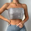 Women's Tanks Sexy Women Metal Tube Bra For Summer Party Crop Top Silver Bandeau Bustier