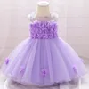 Abiti da ragazza Fiore bianco Abito da regalo per neonata Bambino Tulle Primo compleanno Matrimonio Principessa Battesimo per damigelle